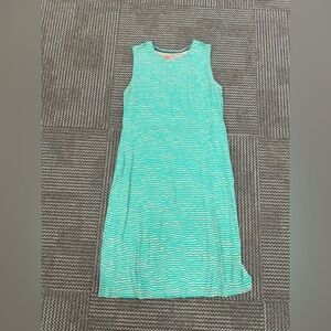 Gudrun Sjoden Lagenlook Turquoise Stripe Lyocell Sleeveless Midi Dress, size L